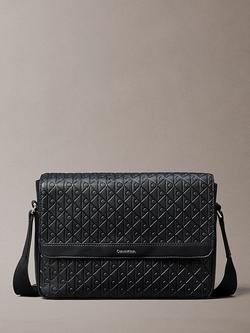 Calvin Klein Embossed Emblem Logo Flap Messenger Bag, Black, Black