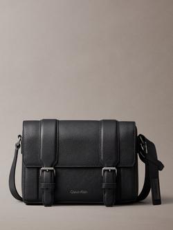 Calvin Klein Leather Flap Messenger Bag, Black, Black