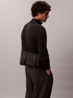 Calvin Klein Leather Flap Messenger Bag, Black - view 2, Black