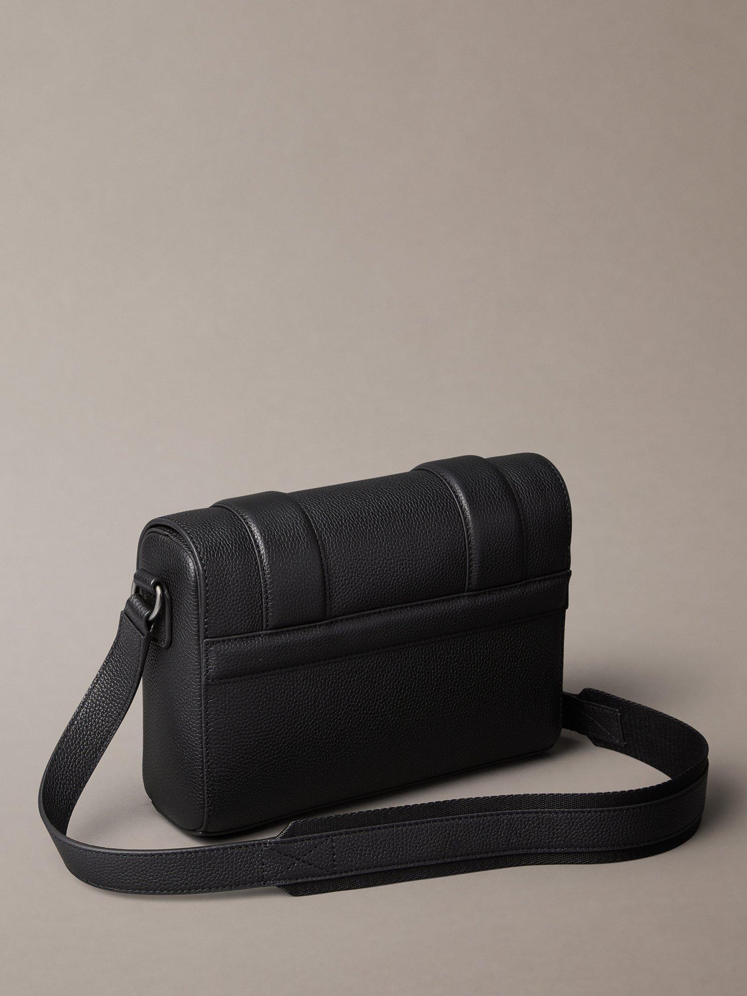 Product image 3 of 5, which shows Calvin Klein Leather Flap Messenger Bag, Black, One Size