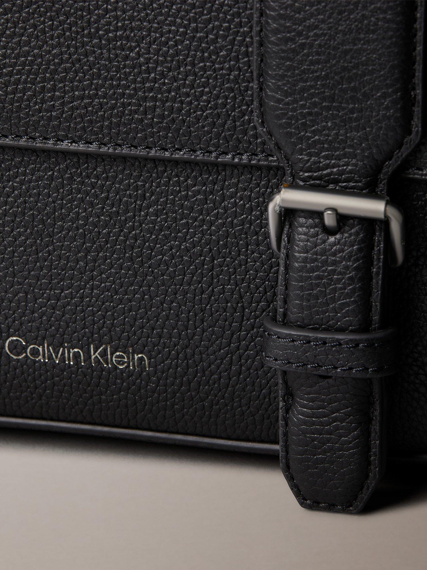 Product image 5 of 5, which shows Calvin Klein Leather Flap Messenger Bag, Black, One Size