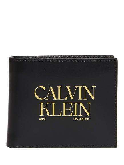 Calvin Klein Logo Leather Wallet, Black, Black