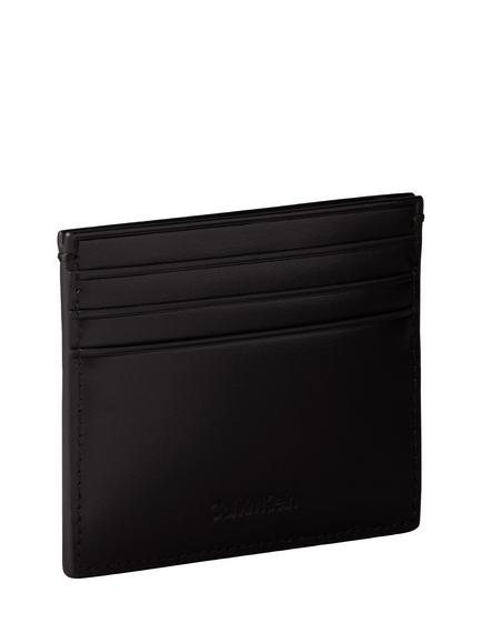 Calvin Klein Logo Leather Card Holder, Black - view 2, Black