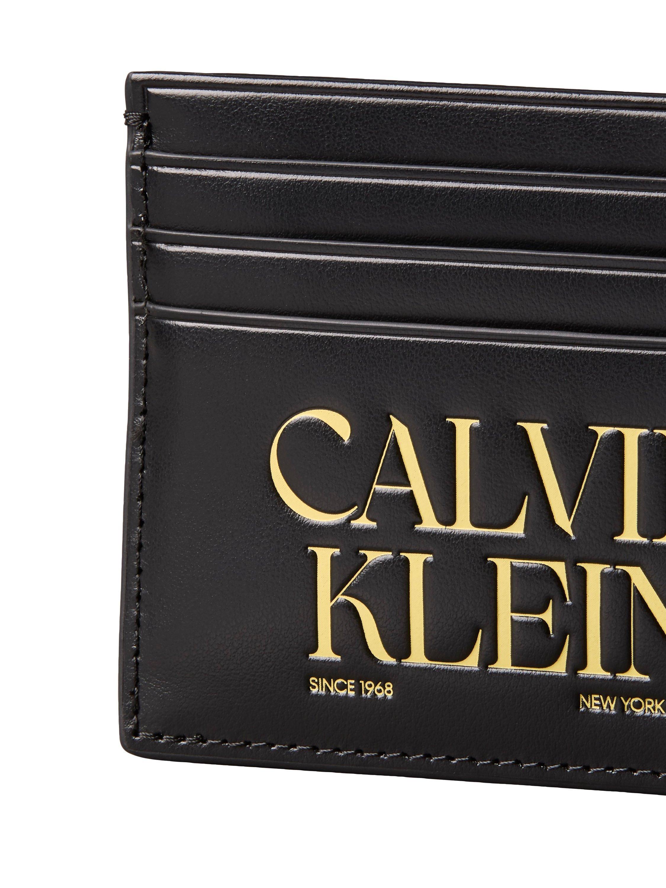 Product image 3 of 4, which shows Calvin Klein Logo Leather Card Holder, Black, One Size