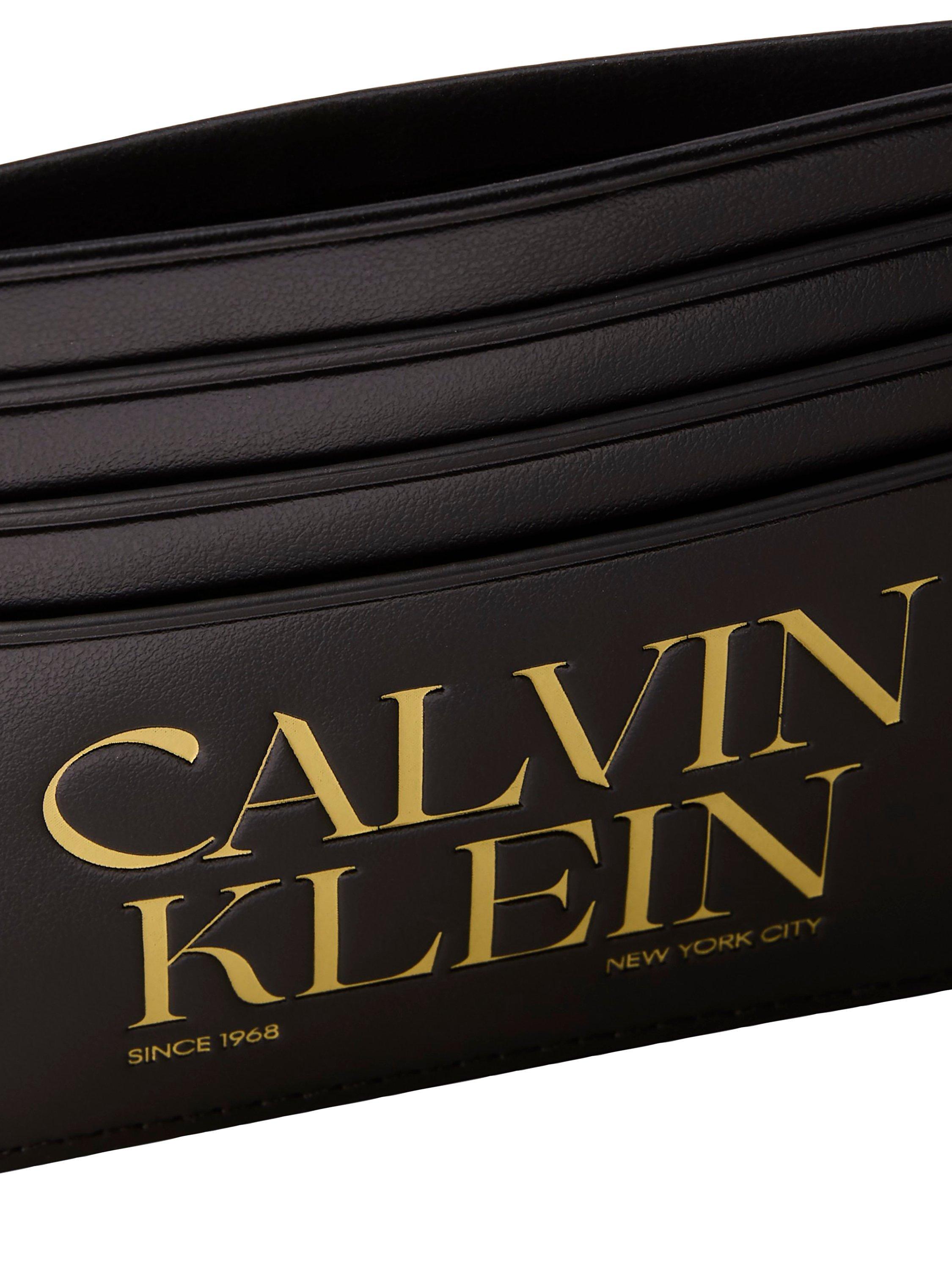 Product image 4 of 4, which shows Calvin Klein Logo Leather Card Holder, Black, One Size