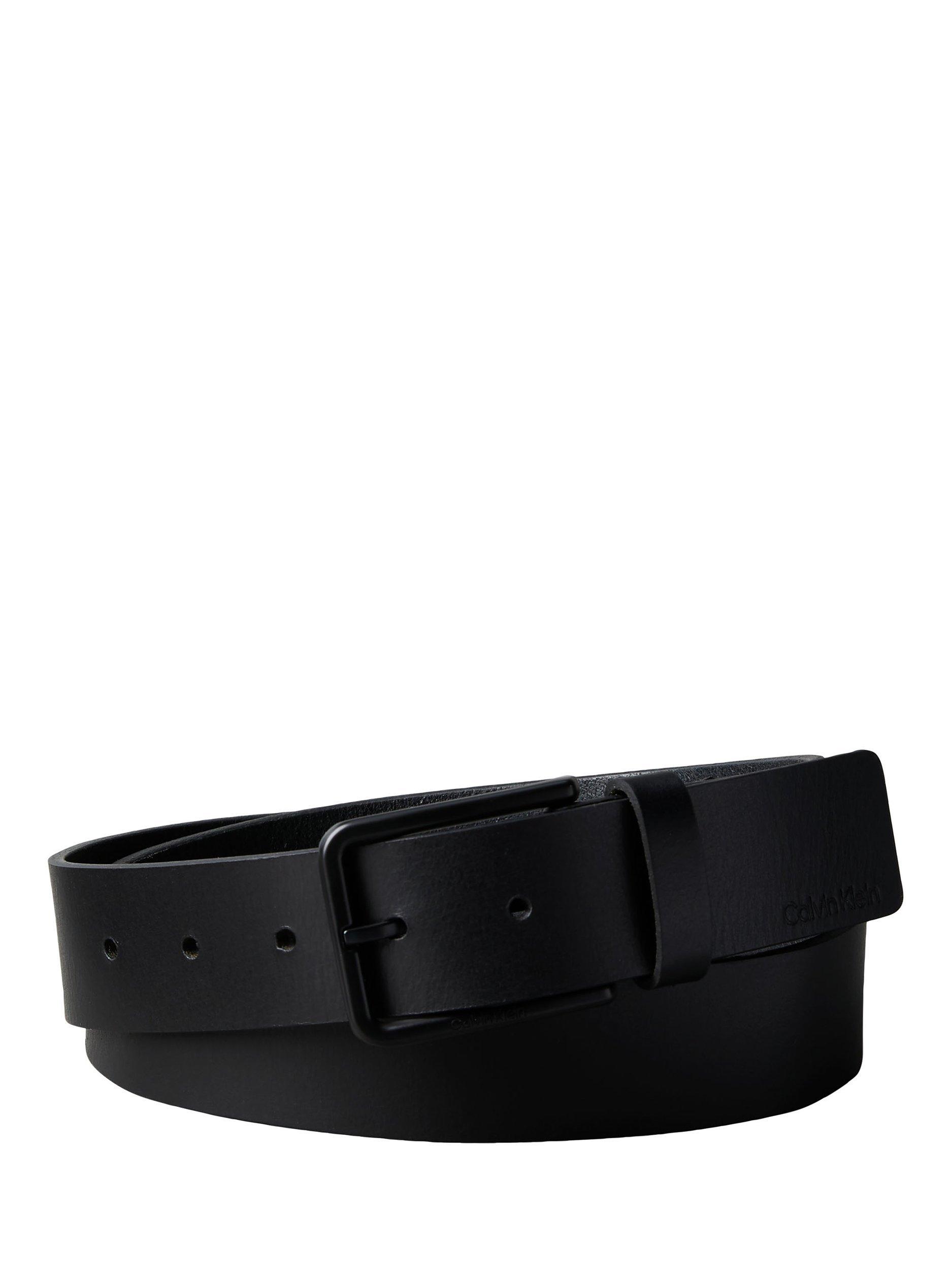 Product image 1 of 3, which shows Calvin Klein Logo Leather Belt, Black/Matte Black, 85cm