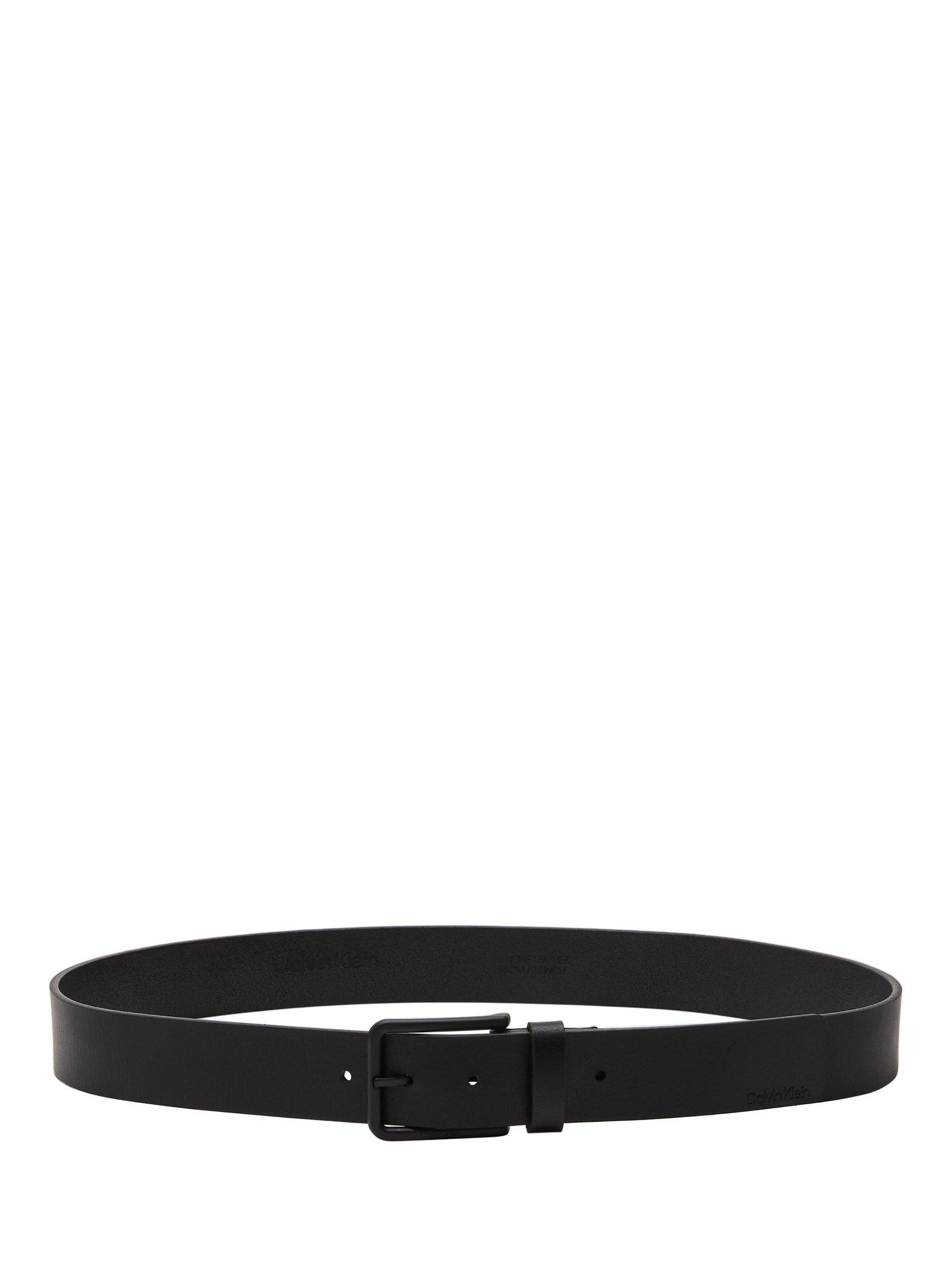 Product image 3 of 3, which shows Calvin Klein Logo Leather Belt, Black/Matte Black, 85cm