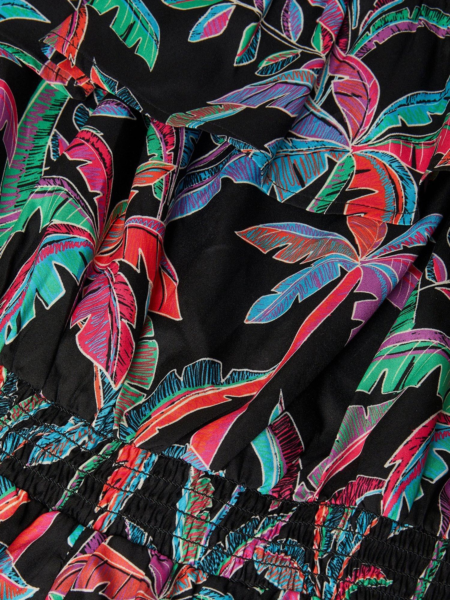 Product image 3 of 3, which shows Monsoon Kids' Neon Tropic Playsuit, Black/Multi, 7-8 years