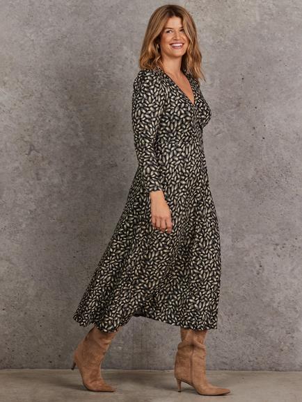 Live Unlimited Curve Petite Abstract Wrap Dress, Black/Multi, Black/Multi