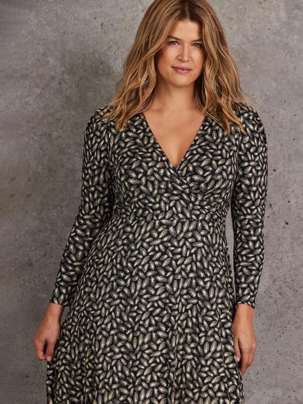 Live Unlimited Curve Petite Abstract Wrap Dress, Black/Multi - view 2, Black/Multi
