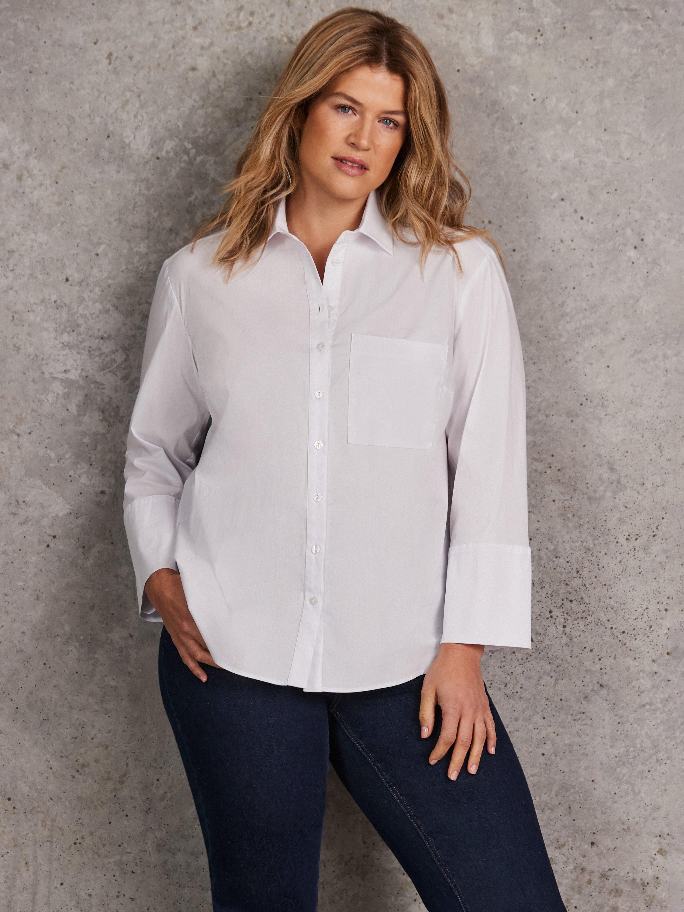 Product image 2 of 11, which shows Live Unlimited Curve Button Back Poplin Shirt, White, 12