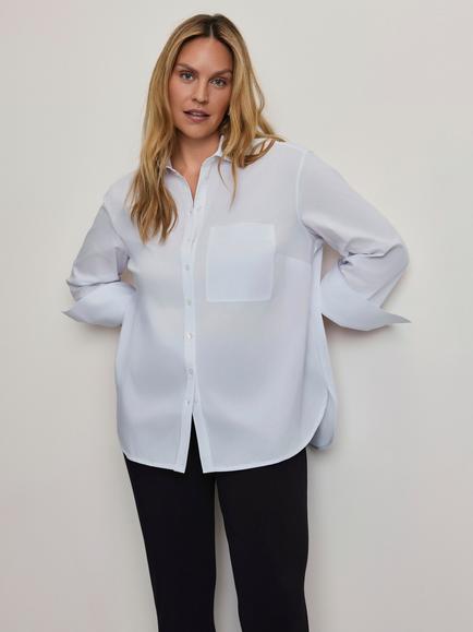 Live Unlimited Curve Button Back Poplin Shirt, White - view 2, White