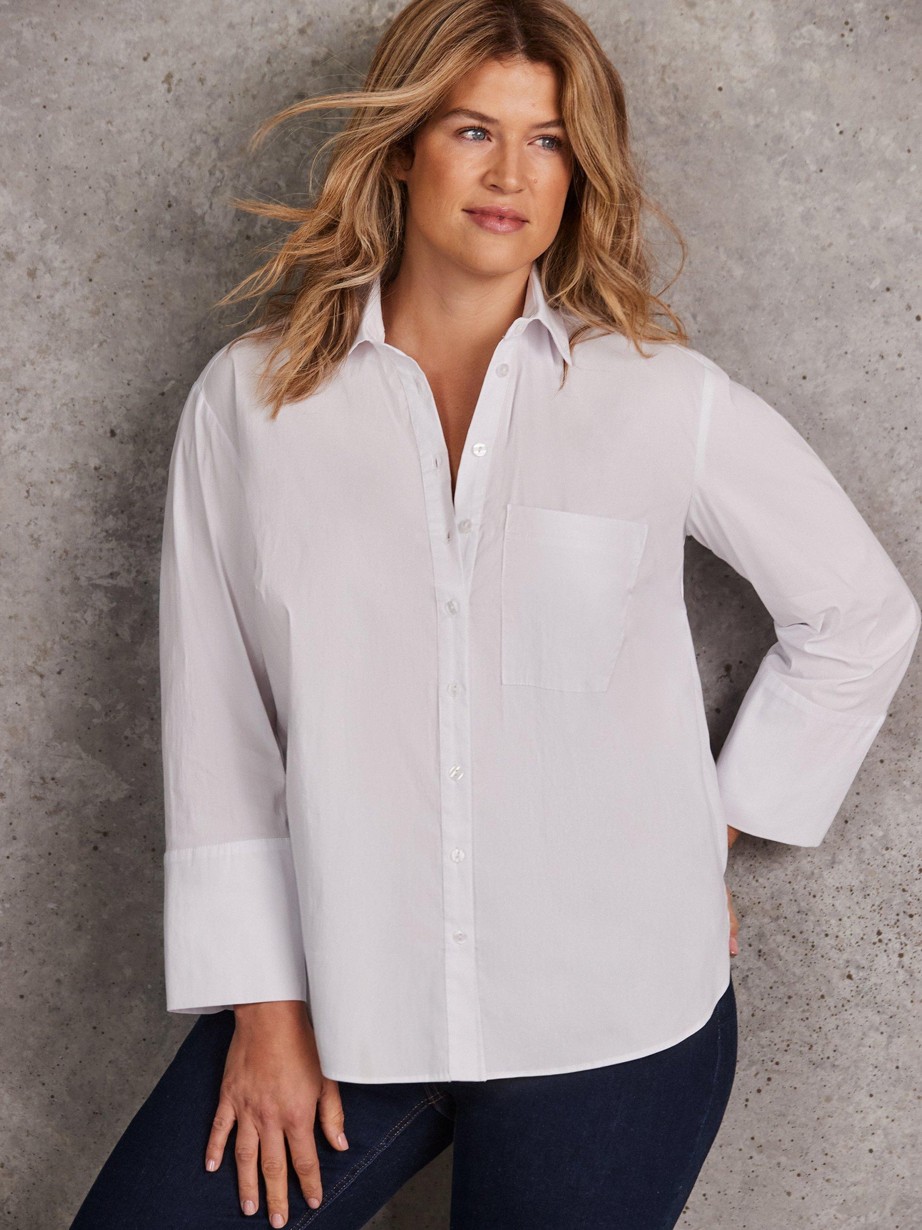 Product image 6 of 11, which shows Live Unlimited Curve Button Back Poplin Shirt, White, 12