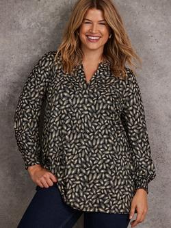 Live Unlimited Curve Petite Abstract Feather Print Top, Black/Multi, Black/Multi
