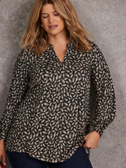 Live Unlimited Curve Petite Abstract Feather Print Top, Black/Multi - view 2, Black/Multi