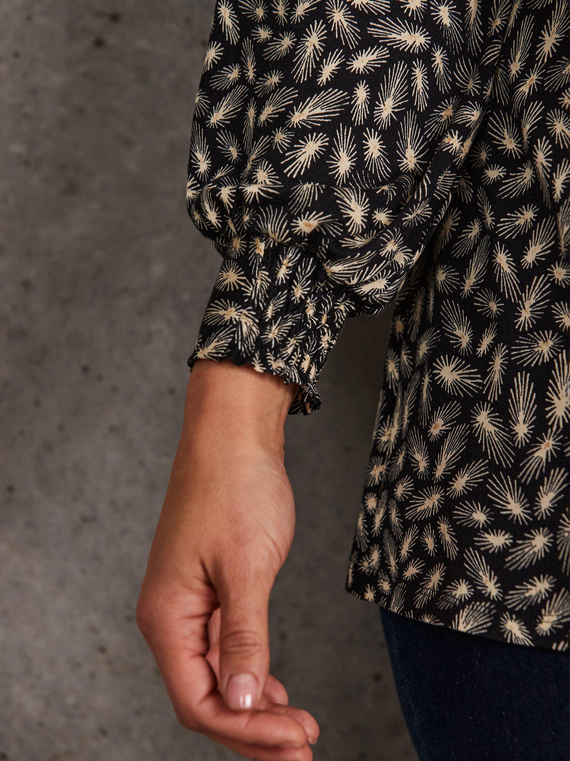 Product image 5 of 5, which shows Live Unlimited Curve Petite Abstract Feather Print Top, Black/Multi, 12