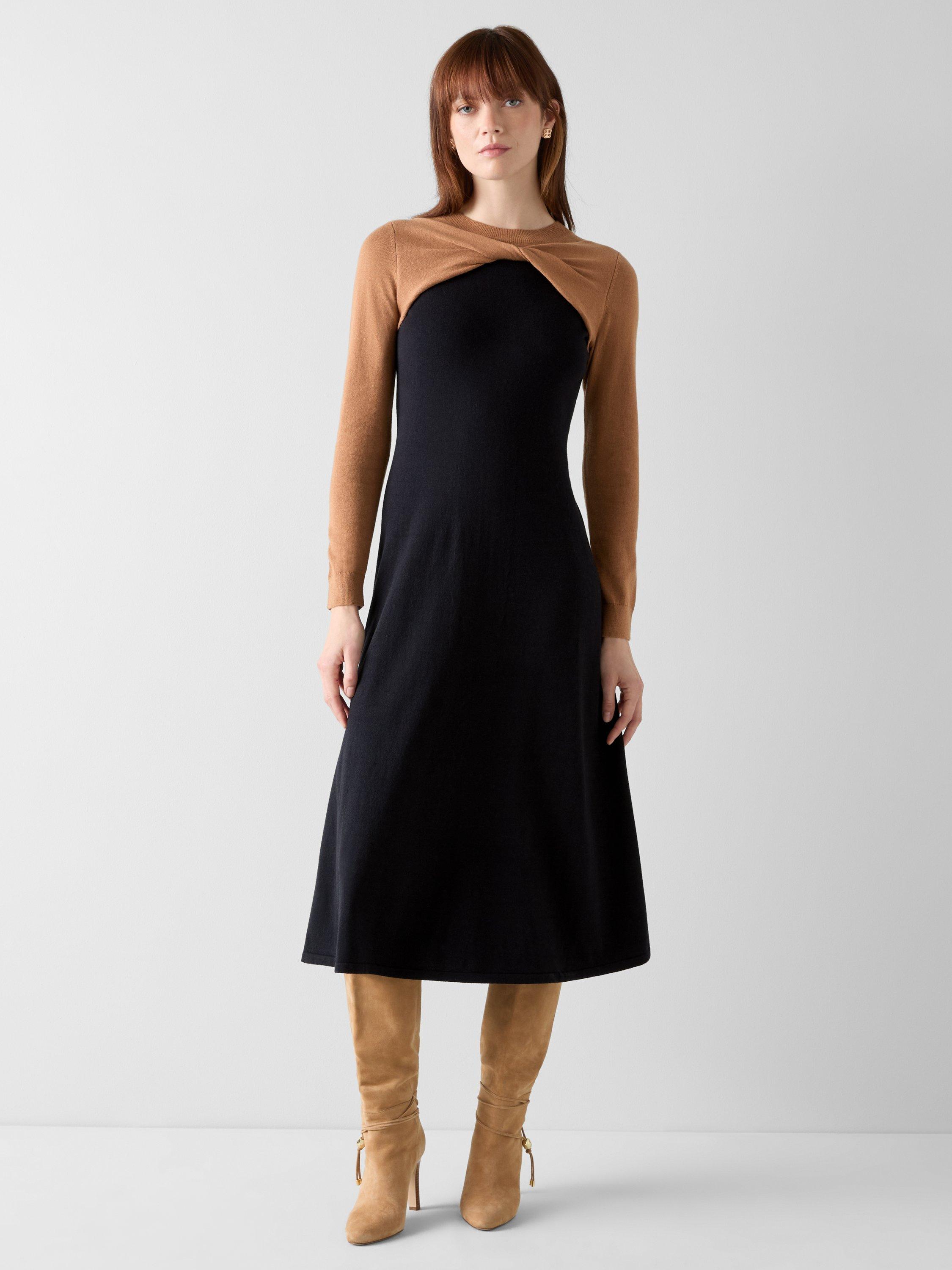 Product image 1 of 4, which shows L.K.Bennett Aletta Knit Colour Block Midi Dress, Black/Multi, XS