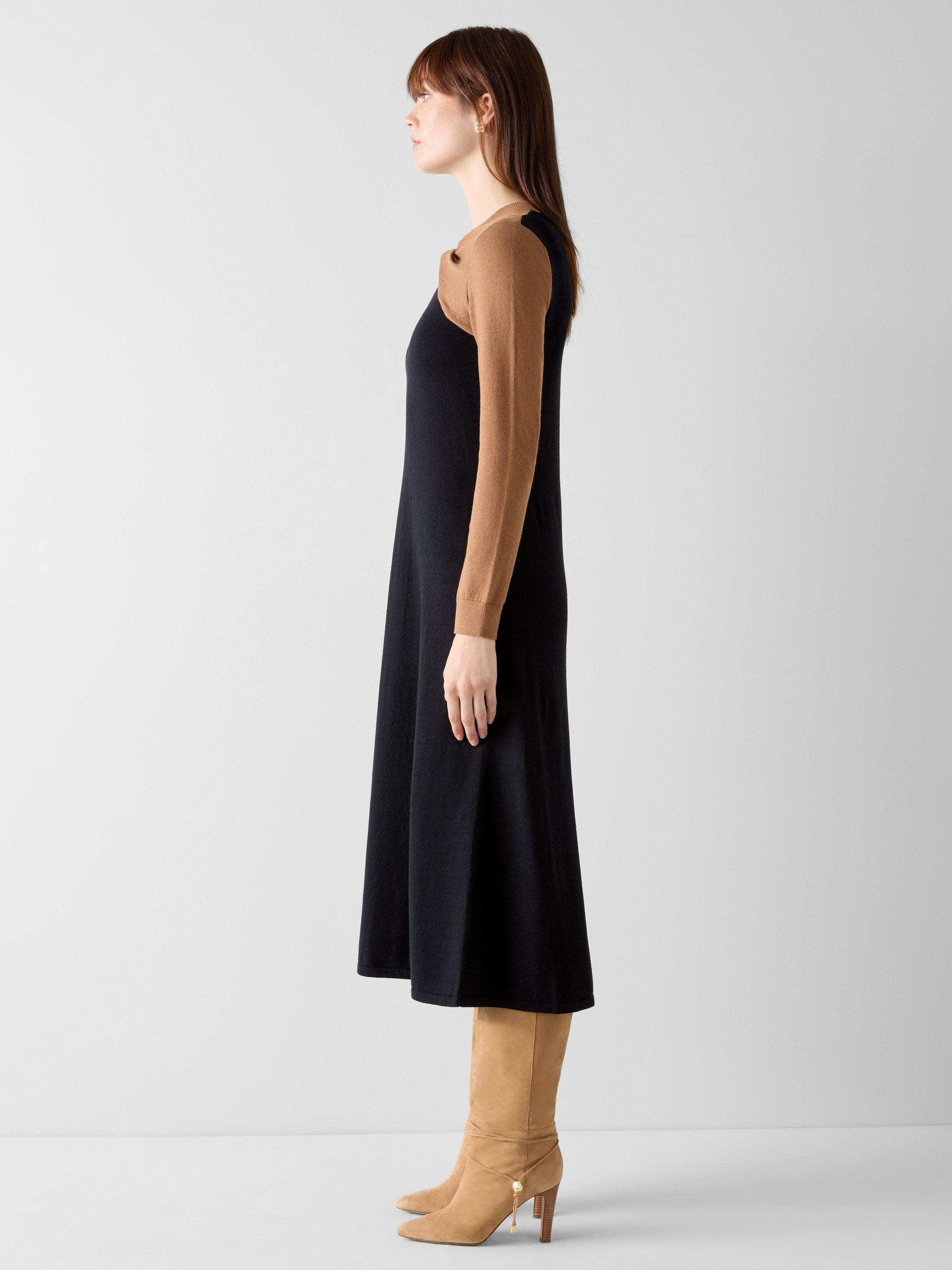 Product image 2 of 4, which shows L.K.Bennett Aletta Knit Colour Block Midi Dress, Black/Multi, XS
