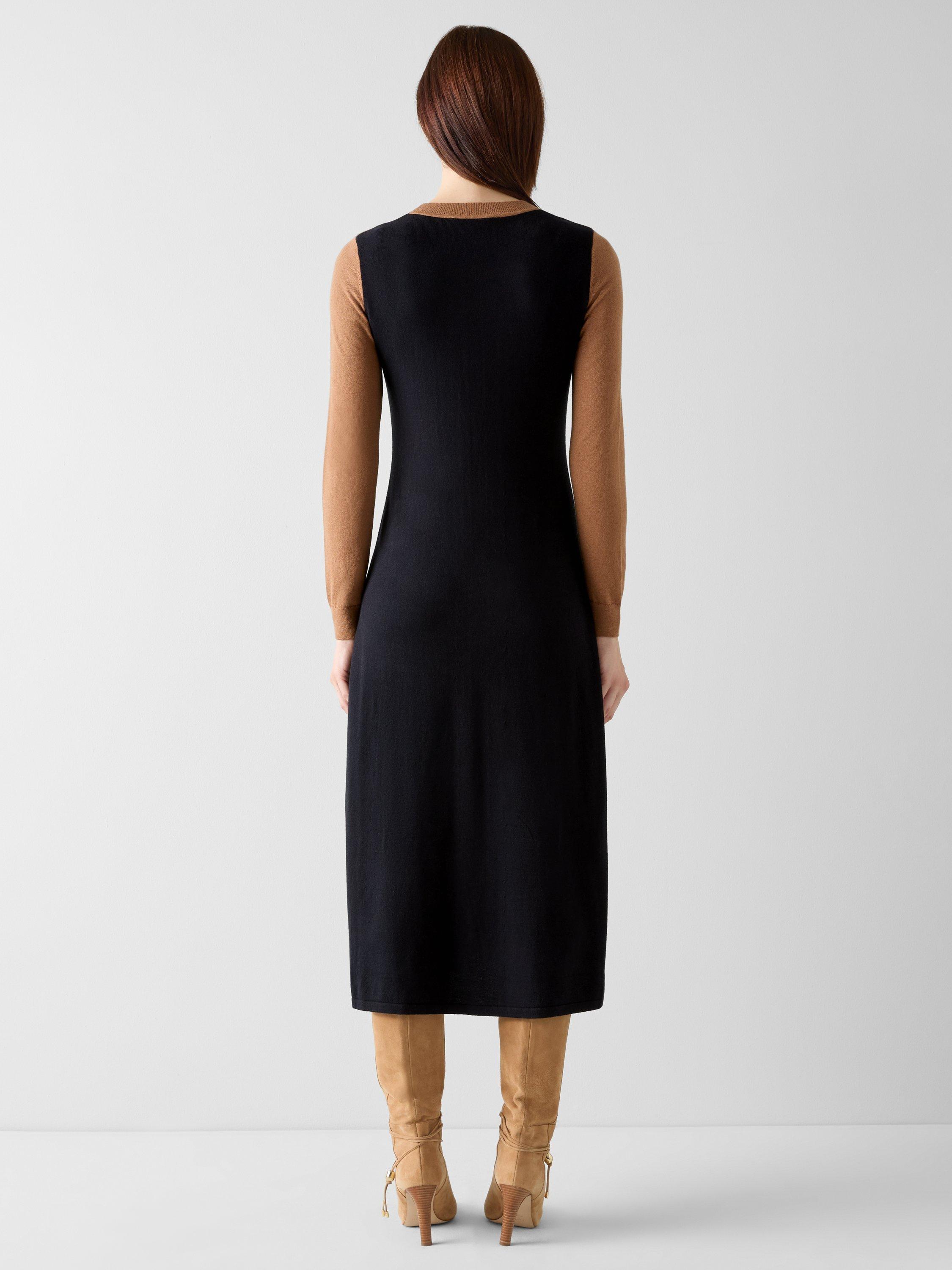 Product image 3 of 4, which shows L.K.Bennett Aletta Knit Colour Block Midi Dress, Black/Multi, XS