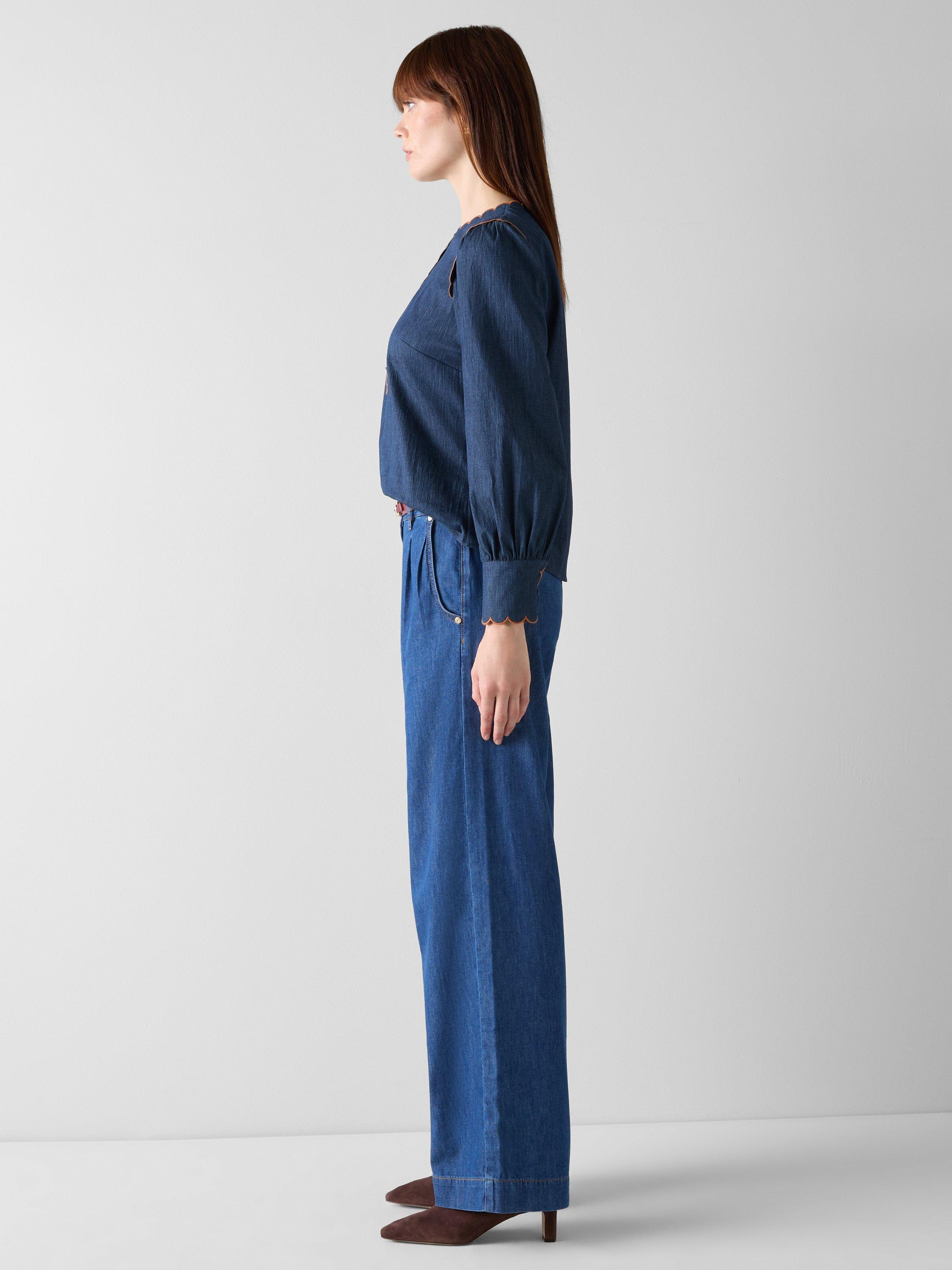 Product image 2 of 5, which shows L.K.Bennett Jenny Woven Denim Blouse, Indigo, 6