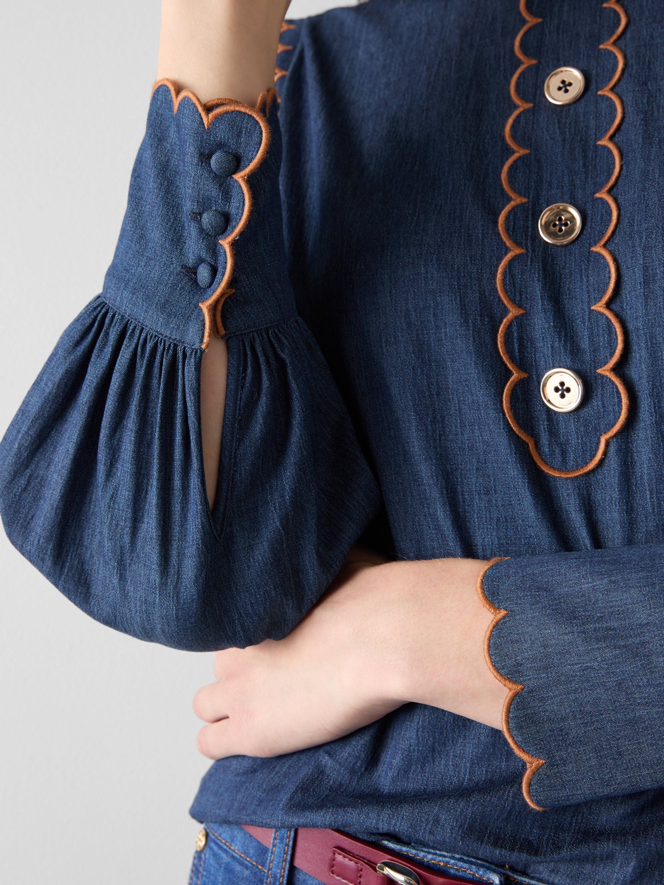 Product image 3 of 5, which shows L.K.Bennett Jenny Woven Denim Blouse, Indigo, 6
