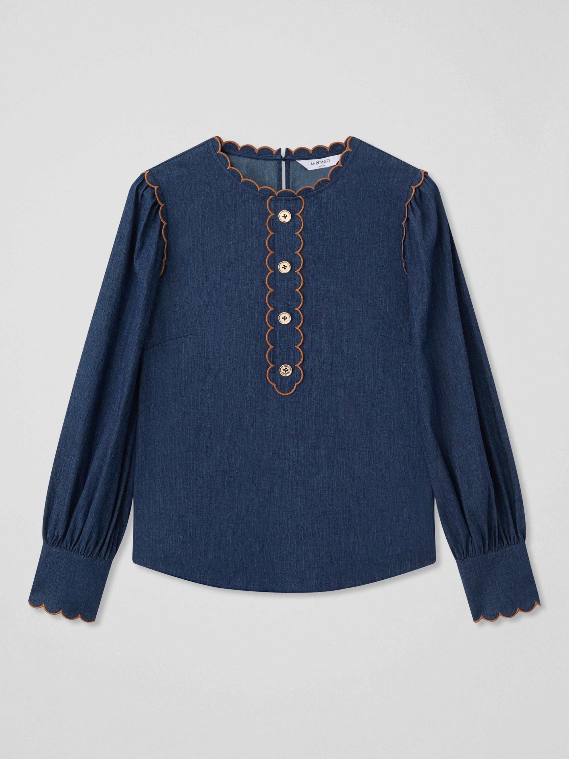 Product image 5 of 5, which shows L.K.Bennett Jenny Woven Denim Blouse, Indigo, 6