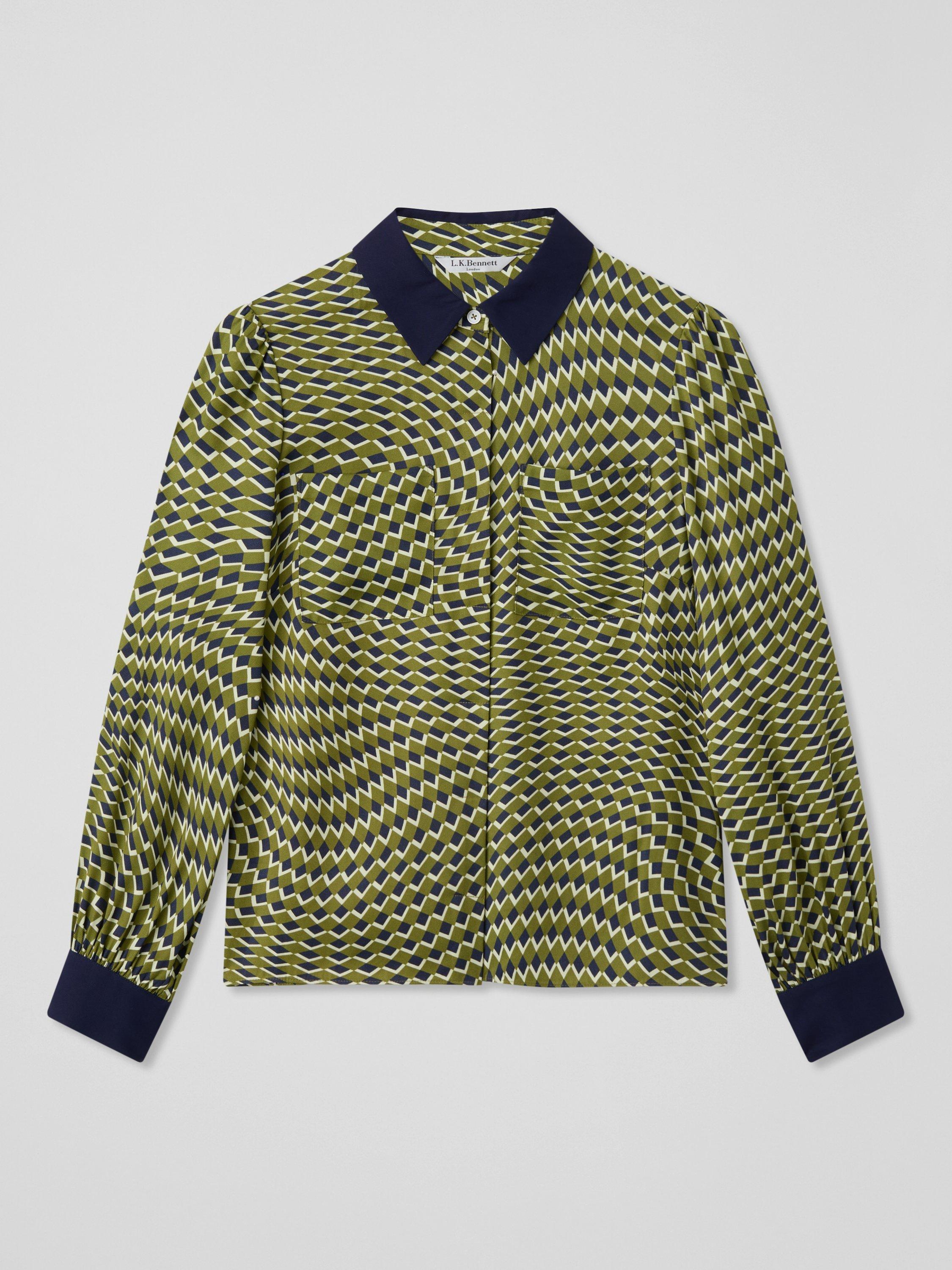 Product image 5 of 5, which shows L.K.Bennett Henri Geo Pattern Woven Shirt, Green/Multi, 6