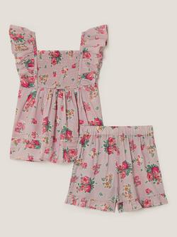 Monsoon Baby Frilly Floral Top & Shorts Set, Lilac, Lilac