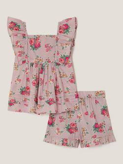 Monsoon Baby Frilly Floral Top & Shorts Set, Lilac - view 2, Lilac