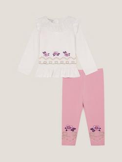 Monsoon Baby Cotton Rich Heart Top and Leggings Set, Ivory, Ivory