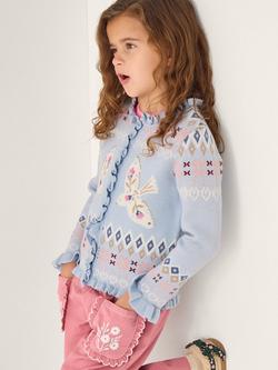 Monsoon Kids' Swallow Fair Isle Cardigan, Blue, Blue