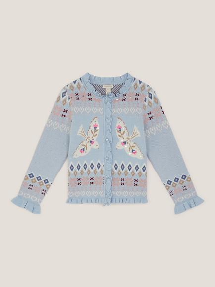 Monsoon Kids' Swallow Fair Isle Cardigan, Blue - view 2, Blue