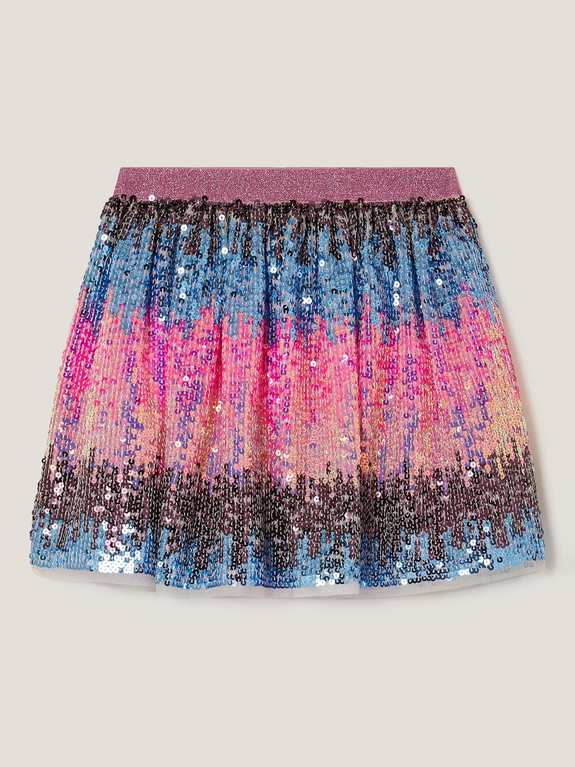 Product image 2 of 4, which shows Monsoon Kids' Ombre Sequin Skirt, Multi, 3-4 years