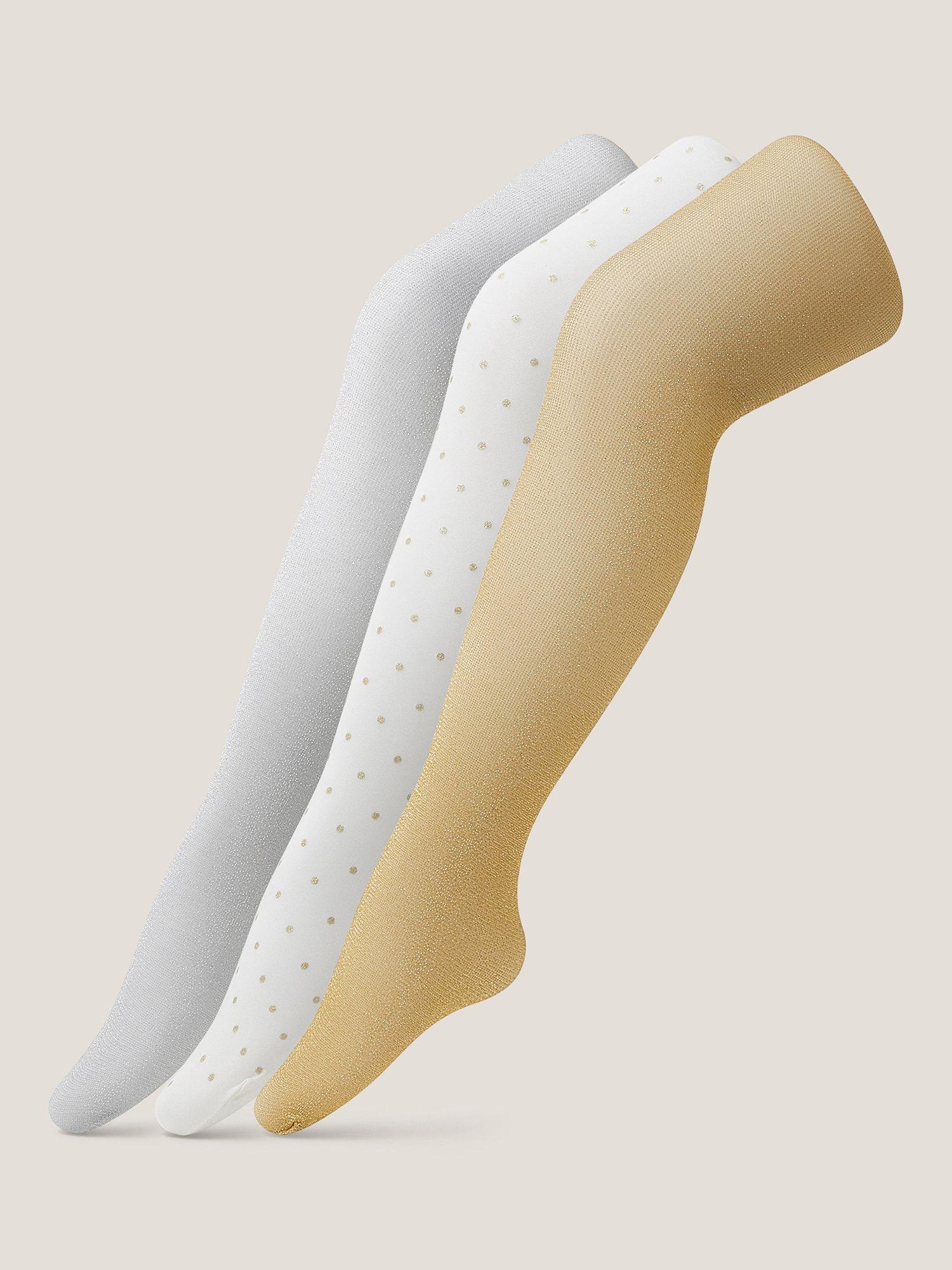 Product image 1 of 4, which shows Monsoon Baby Glitter Tights, Pack of 3, Multi, 3-4 years