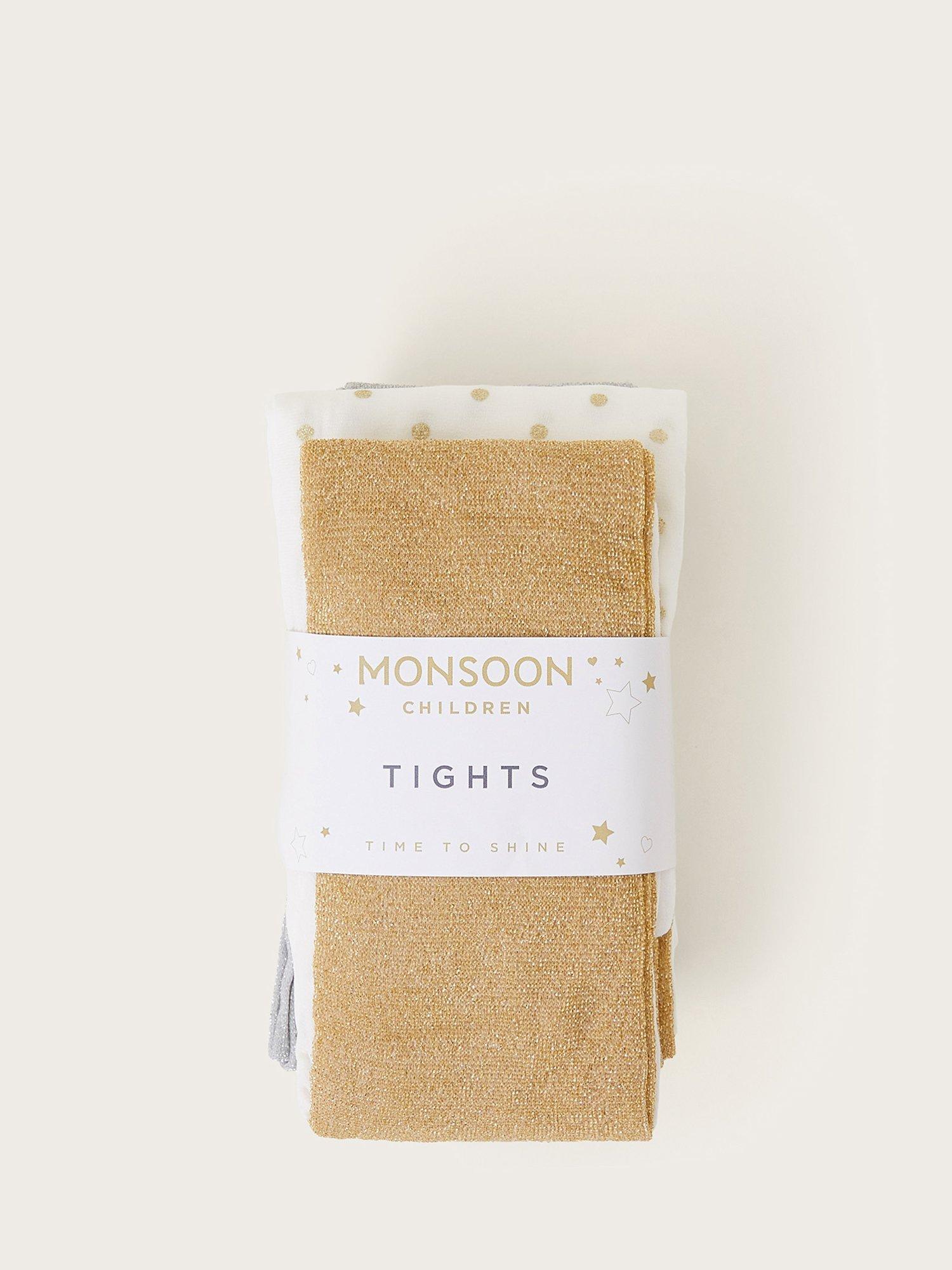 Product image 4 of 4, which shows Monsoon Baby Glitter Tights, Pack of 3, Multi, 3-4 years