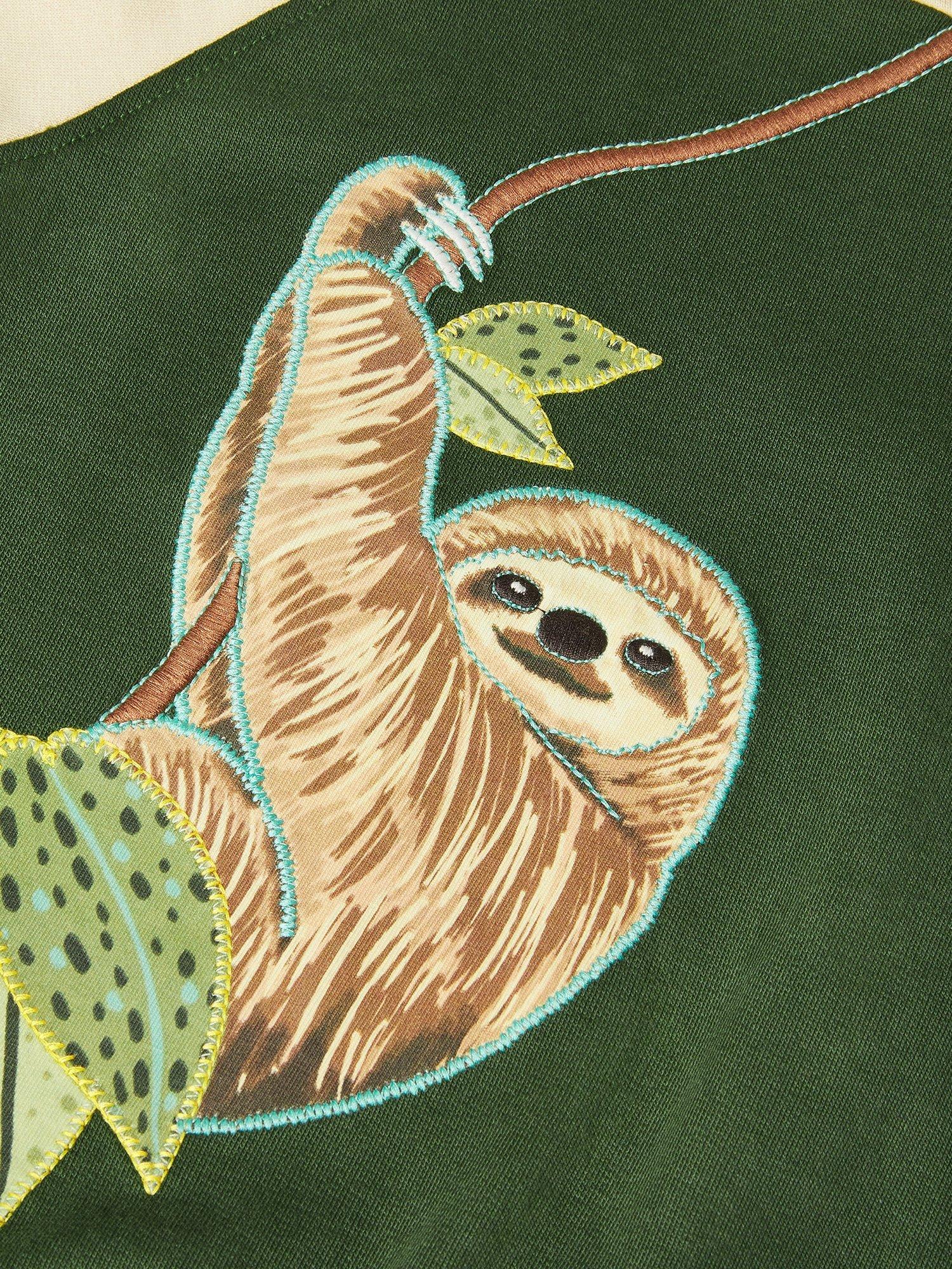 Product image 2 of 3, which shows Monsoon Kids' Sloth Graphic Hoodie, Khaki, 2-3 years