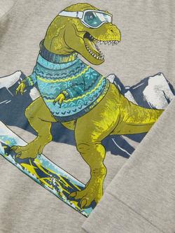 Monsoon Kids' Snowboard Dinosaur Top, Grey - view 2, Grey