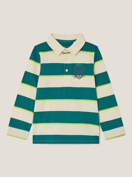 Monsoon Kids' Tiger Stripe Rugby Shirt, Green/Multi, Green/Multi