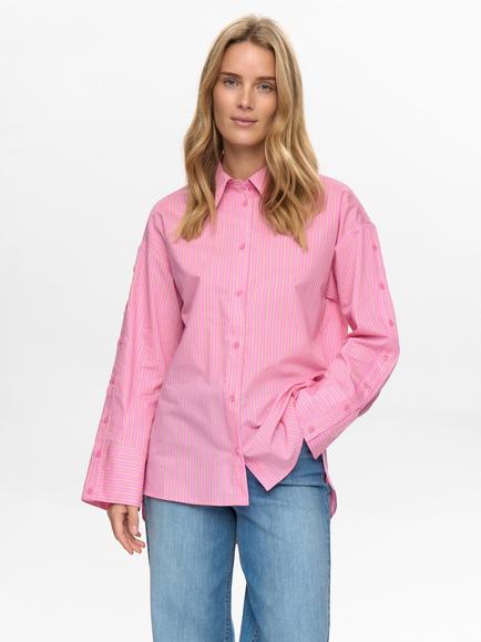 Numph Alica Stripe Button Detail Shirt, Pink, Pink