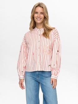 Numph Nusoleima Embroidered Striped Cotton Shirt, Multi, Multi