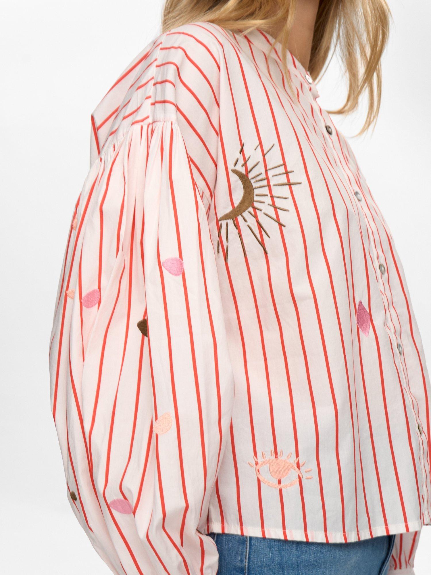 Product image 5 of 9, which shows Numph Nusoleima Embroidered Striped Cotton Shirt, Multi, 34