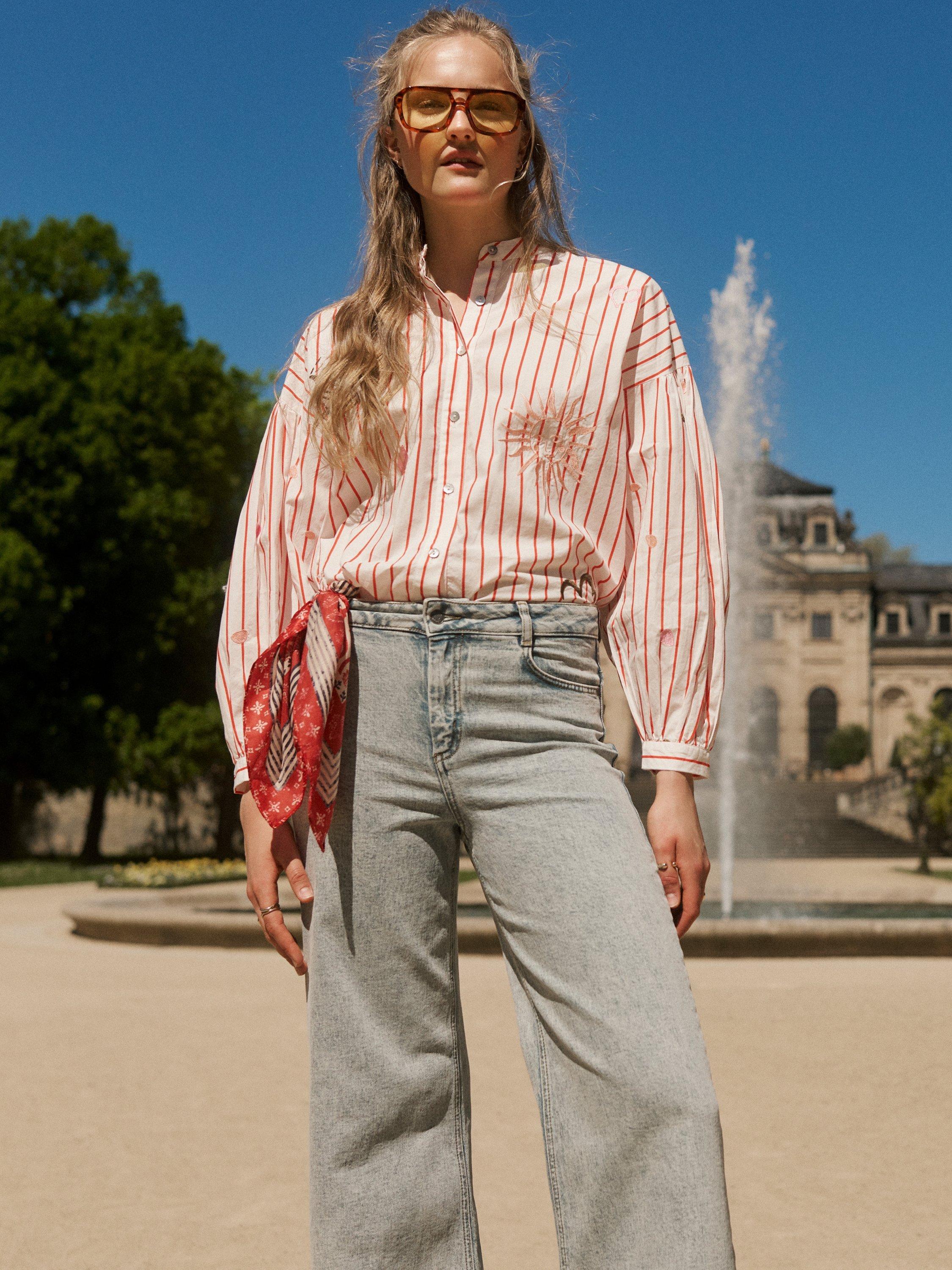 Product image 9 of 9, which shows Numph Nusoleima Embroidered Striped Cotton Shirt, Multi, 34