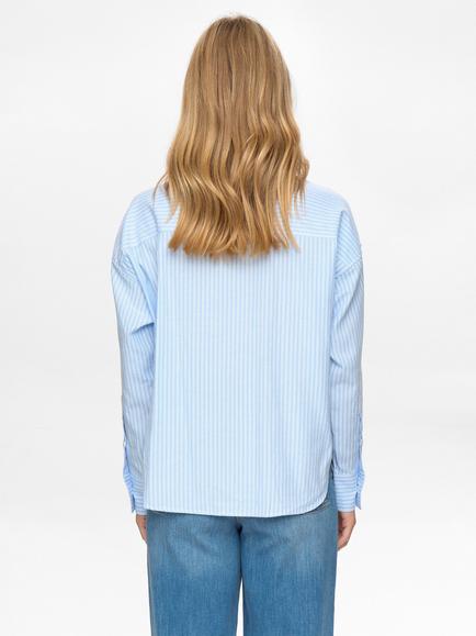 Numph Nuvalerie Floral Lace Striped Cotton Blend Shirt, Blue - view 2, Blue