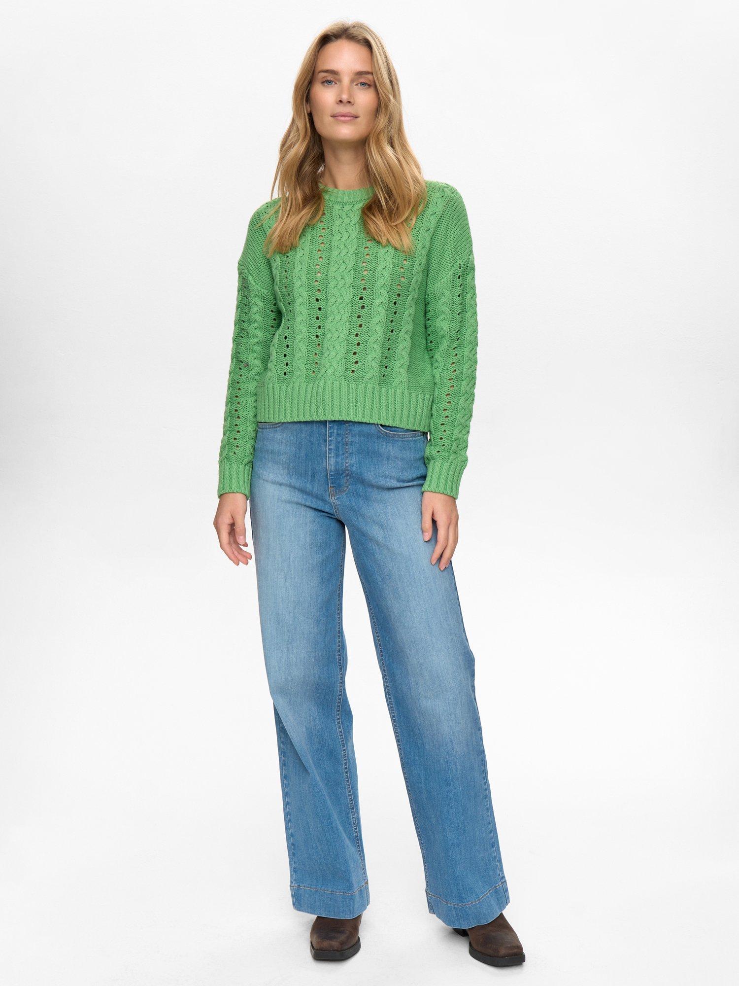 Product image 3 of 7, which shows Numph Emi Cable Knit Jumper, Green, XS