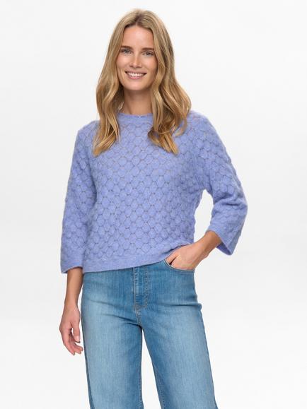 Numph Riette Leaf Pointelle Knit Wool Rich Jumper, Light Blue, Light Blue