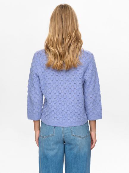 Numph Riette Leaf Pointelle Knit Wool Rich Jumper, Light Blue - view 2, Light Blue