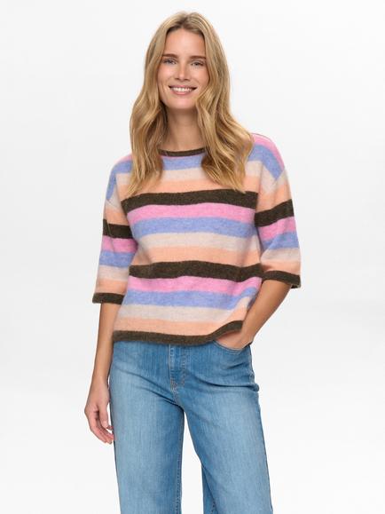 Numph Riette Stripe Wool Rich Knit Top, Multi, Multi