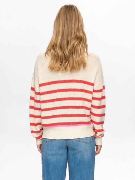 Numph Nuvinette Striped Knit Jumper, White/Red - view 2, White/Red