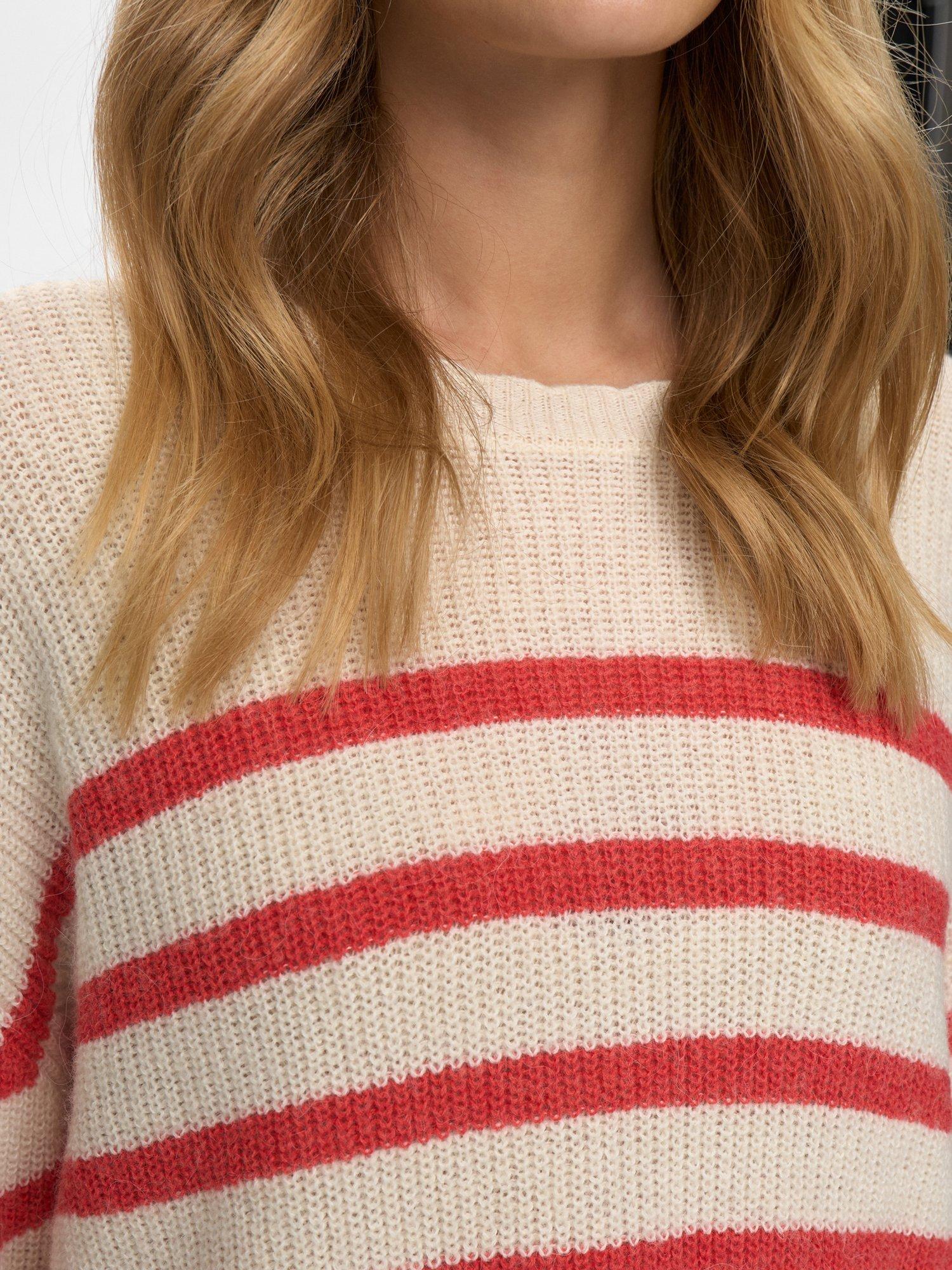Product image 4 of 7, which shows Numph Nuvinette Striped Knit Jumper with Wool, White/Red, XS
