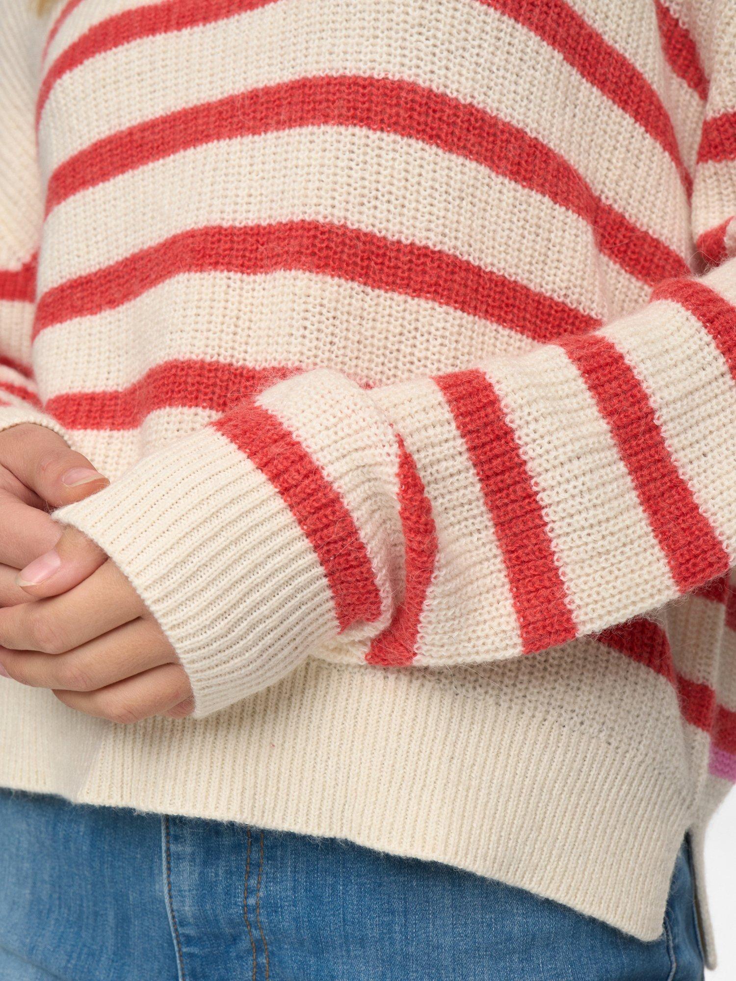 Product image 5 of 7, which shows Numph Nuvinette Striped Knit Jumper with Wool, White/Red, XS